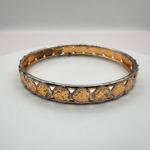 Vintage 90s Y2K Textured Coin Bangle Bracelet Two Tone Gold Silver Boho Jewelry